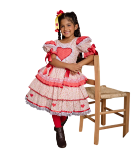 VESTIDO JUNINO CORAÇÃO RENDINHA SER GAROTA