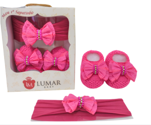 KIT SAPATINHO DE TRICÔ COM FAIXA LUMAR BABY PINK