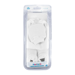 KIT GORRO, LUVA E SAPATINHO PIMPOLHO RN BRANCO