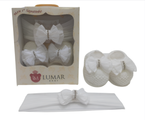 KIT SAPATINHO DE TRICÔ COM FAIXA LUMAR BABY BRANCO